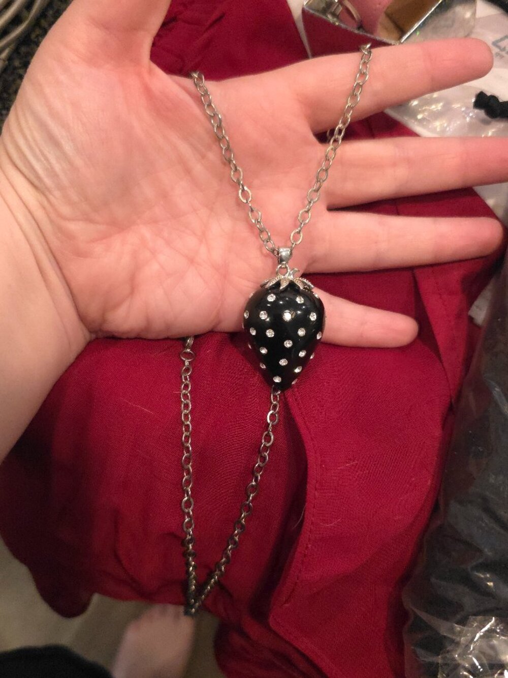 Black Strawberry Necklace with Stainless Steel Chain